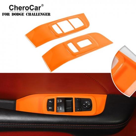 Window Lift Switch Button Panel Trim Cover For Dodge Challenger 2015+ Orange ABS