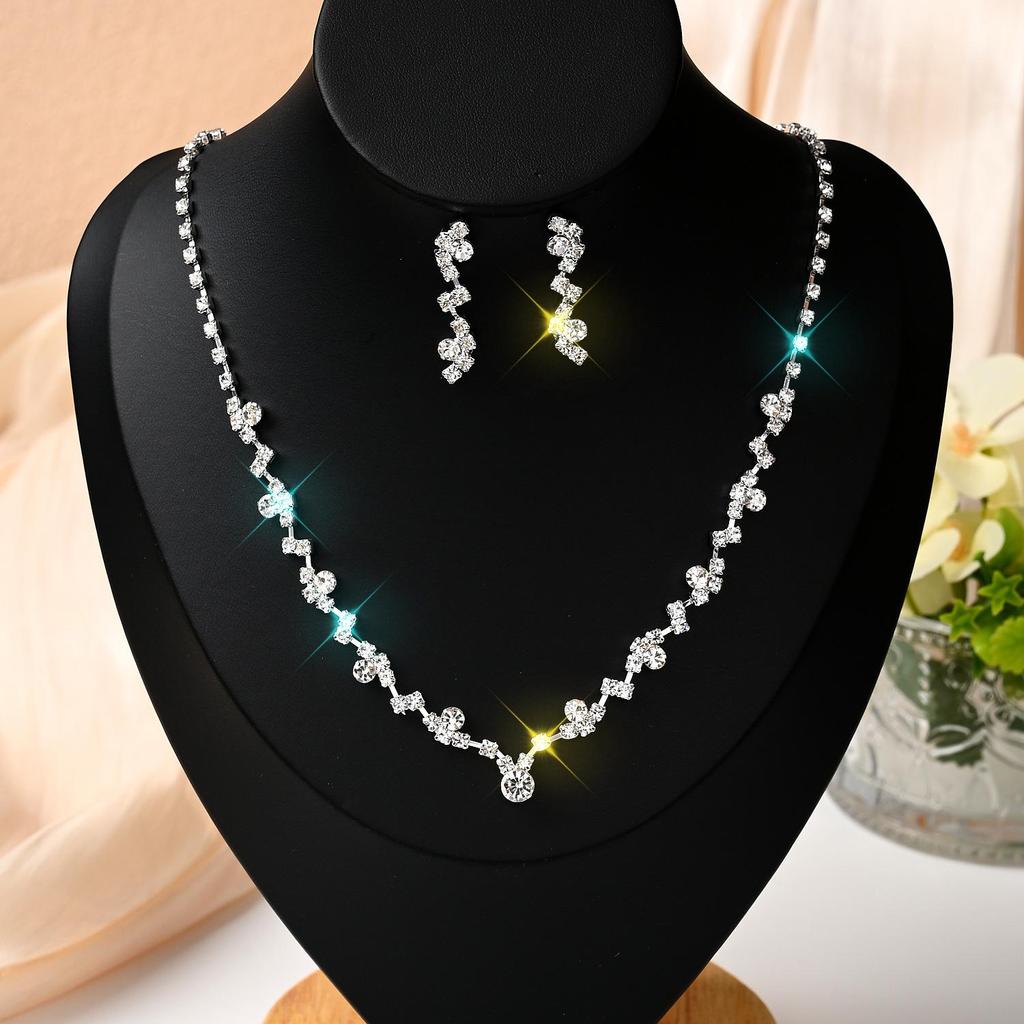 Funkelndes Strass- & Zirkon-Braut-Halsketten- und Ohrring-Set - Elegante Hochzeitsaccessoires