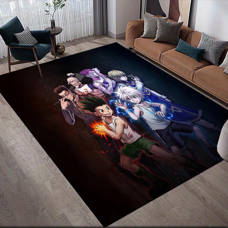 Hunter × Hunter Flannel Pattern Square Carpet,Area Rug,Carpet Rug for Living Room Bedroom Sofa Playroom Decor,Non-slip Floor Mat