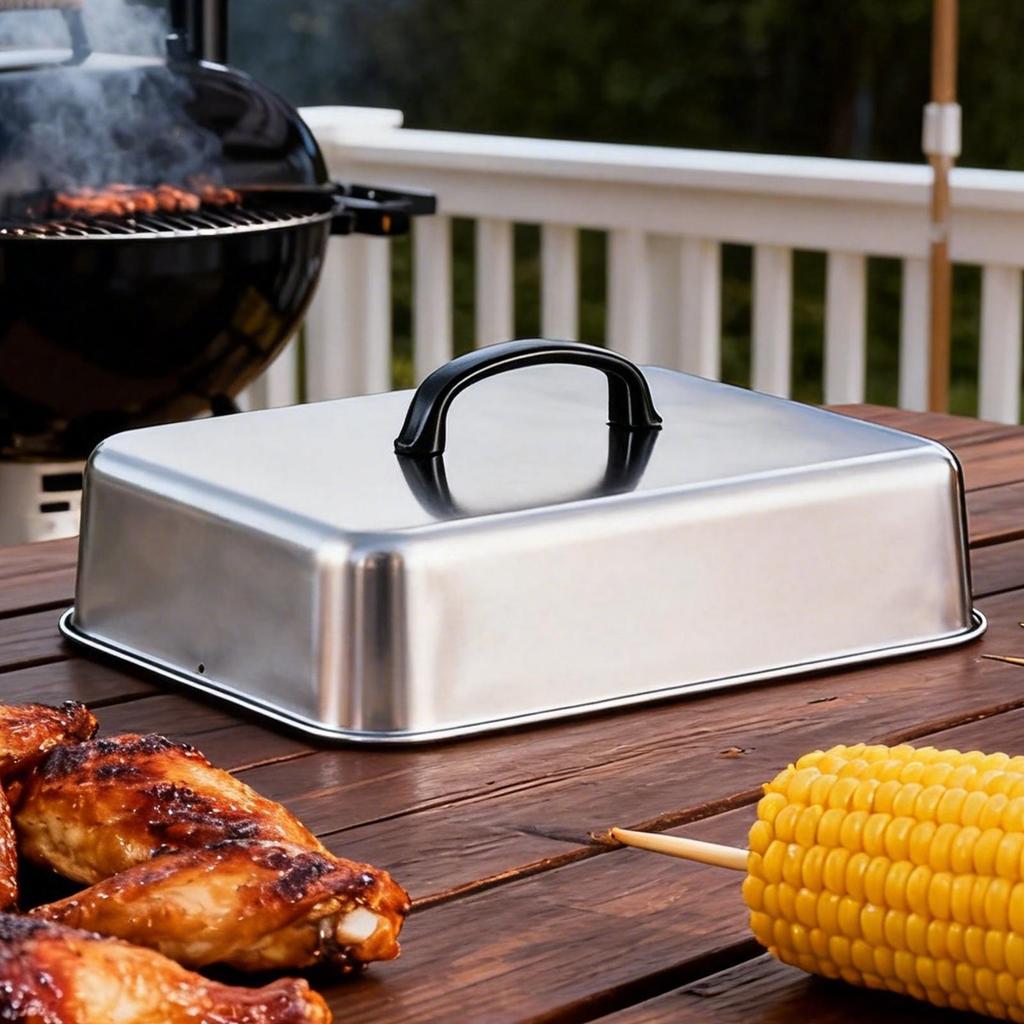 Stainless Steel Frying Pan Cover Barbecue Burgers Sandwiches Steak Pot Lid Rectangular Grill Basting Cover Cheese Melting Dome