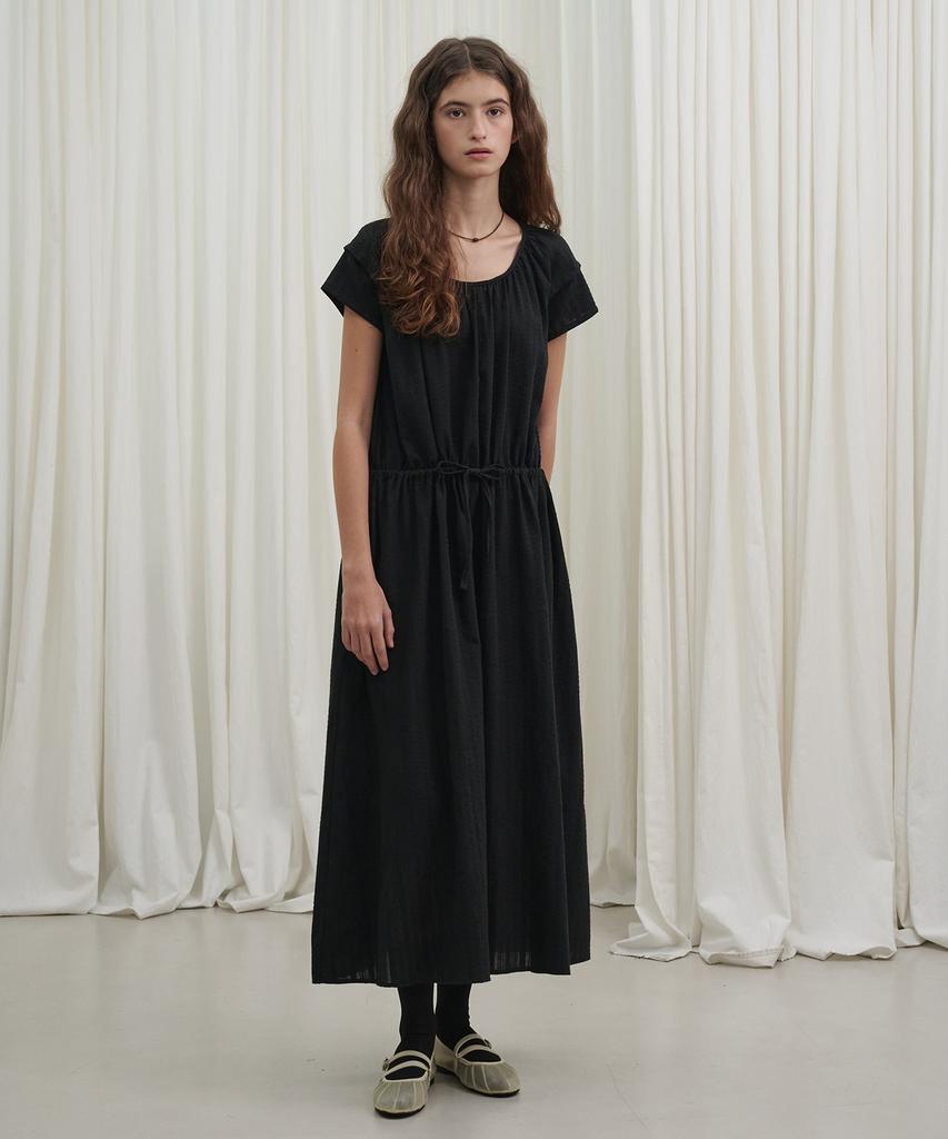 Marot Raglan Dobby Cotton Dress_Black