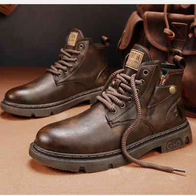 Fashion Men's Biker Boot Winter Outdoor Motorcycle Retro Style Leather Boots Man High Top Casual Shoes Trendy All-match Wear-resistant88
