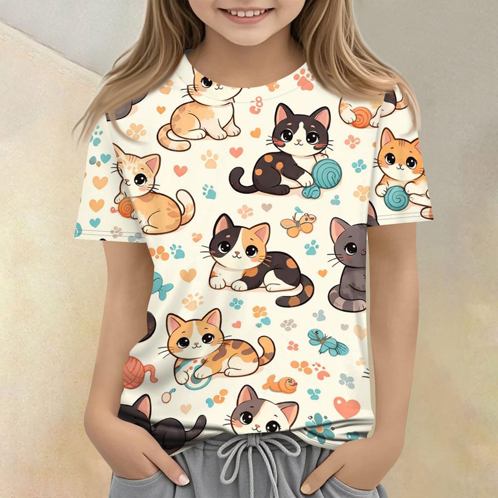 Children's Printed Round Neck Short Sleeved Casual T-shirt