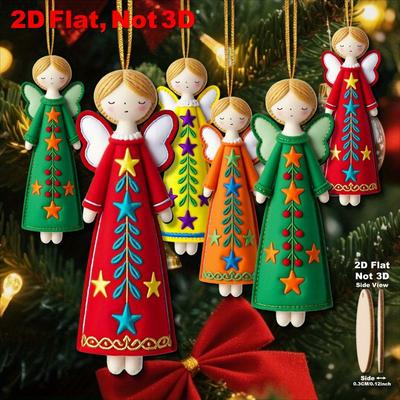 16 Stuks Kleurrijke 11,94 Cm Kunsthout Platte 2D Engel Decoraties, Kerstboom Toppers, Cadeaulabels, Feest- & Woondecoraties