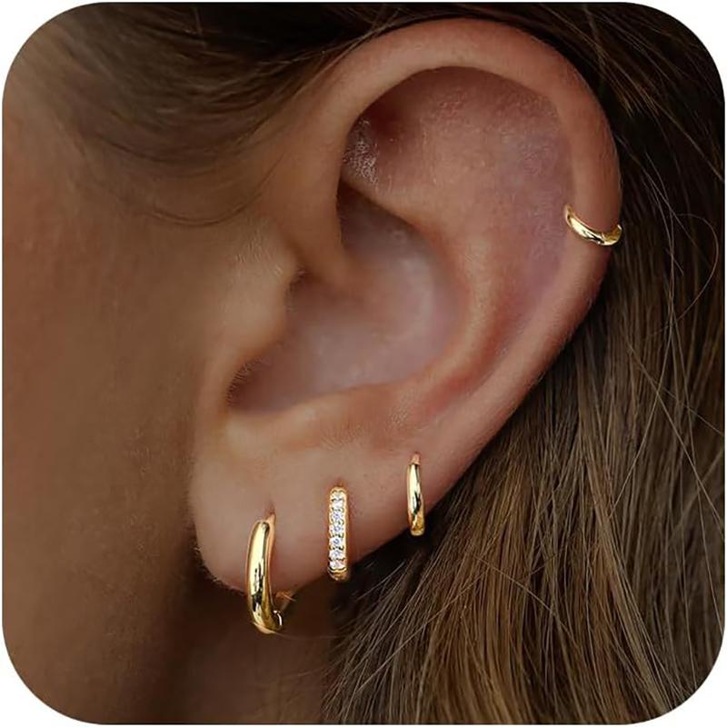2-4Pcs Simple Zircon Copper Hoop Earring Set For Women Gold Color Elegant Cartilage Piercing Earring Female Anti-allergy Jewelry