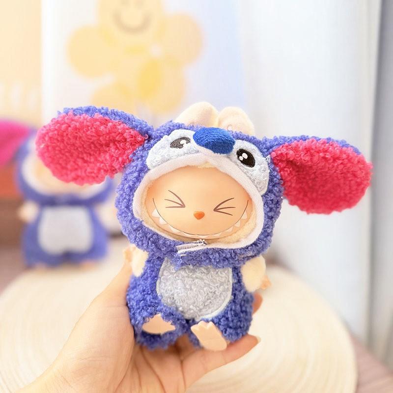 For 17cm Labubu Doll Clothes Set Cartoon Plush Stitch Fashion Outfits with Accessories Cute Plushie Clothing Gift