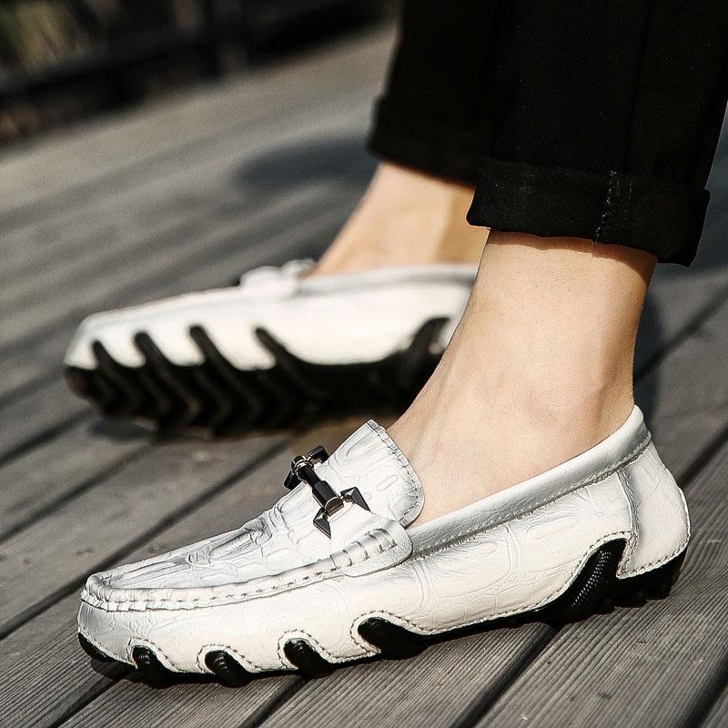 FashionCrocodile Pattern Genuine Leather Shoes Men Slip-on Casual Loafers Mens Business Shoes Luxury Brand Office Formal Dress Footwear