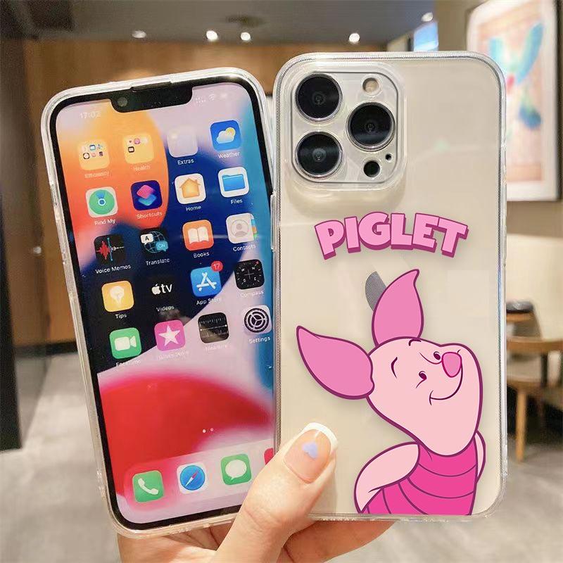 Clear Phone Case For iPhone Apple 14 12 13 16 15 11 Pro SE 8 7 Plus X XR XS Max SE Case Funda Coque Shell Cute Pink Piglet Anime