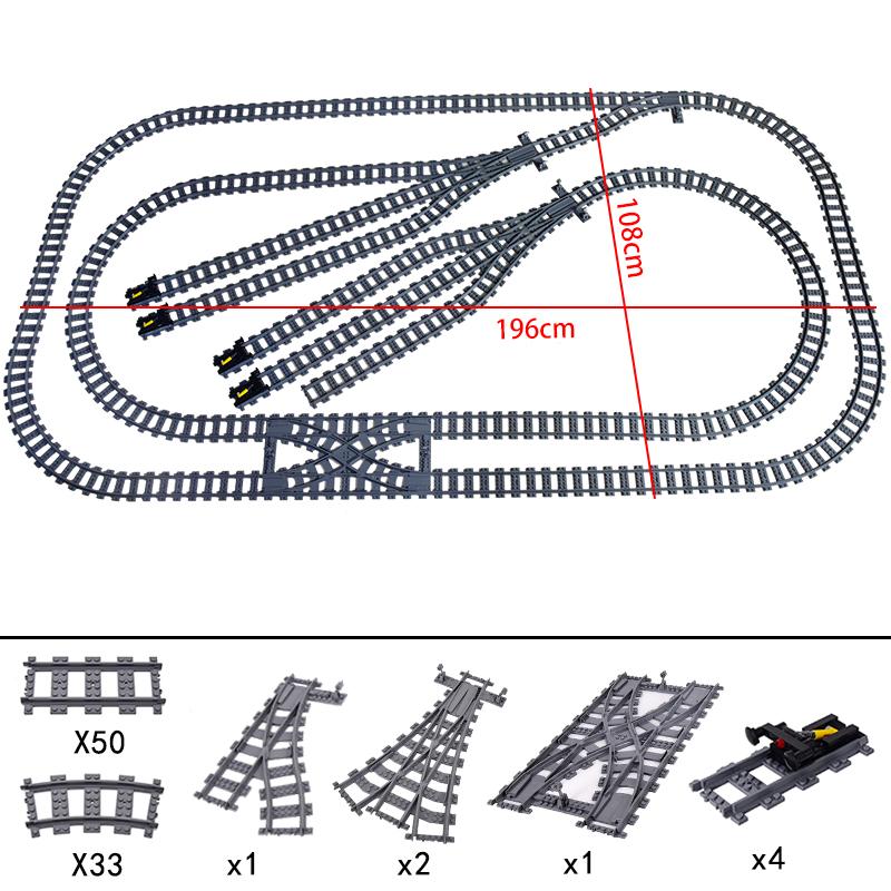 City Trains Flexible Tracks Forked Straight Curved Soft Rails Track Switch Building Block Bricks Kids Diy Technical Creative Toy