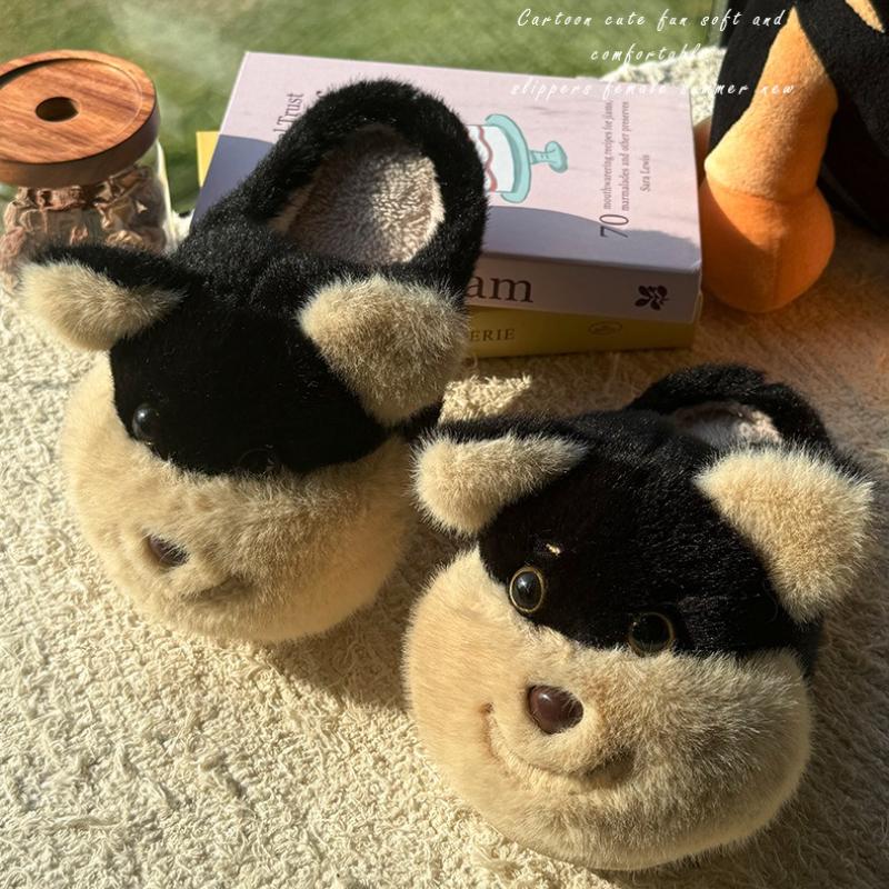 Fashion Women Indoor Cotton Slippers Funny Dog Girls Autumn Winter Warm Shoes Soft Plush Anti-slip Female House Floor Fluffy Slipper
