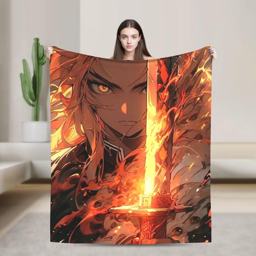 Flame Hashira Kyojuro Rengoku Blanket Anime Demon Slayer Fleece Awesome Breathable Throw Blanket for Coverlet Spring/Autumn
