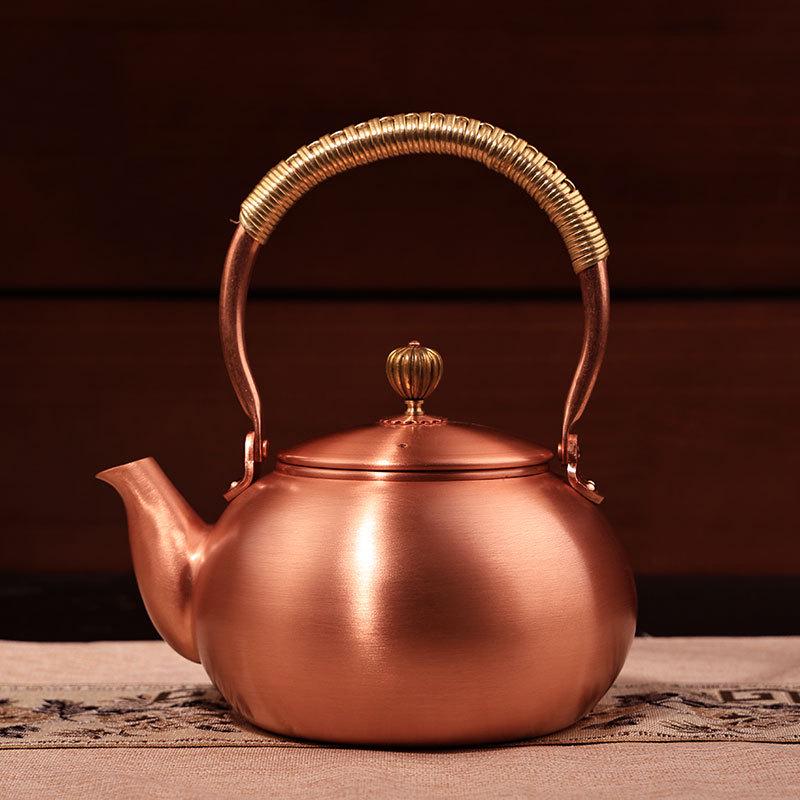Handmade Pure Copper Tea Kettle: Open Flame Boiling and Steeping Set