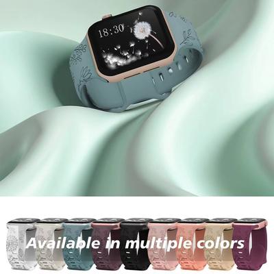 Dandelion Flower Pattern Band for Apple Watch 38mm 40mm 41mm Floral Engraved Silicone Strap for iWatch 9/8/7/6/5/4/3/SE