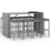 VidaXL Ensemble de bar de jardin 9 pcs avec coussins gris poly rotin, ensemble de table de bar, table et chaise de bar, 3187624