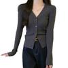 Slim-fit Solid-color Knitted Bottoming Shirt Women's Spring and Autumn Shoulder Sweater Cardigan with Temperament and Thin Top