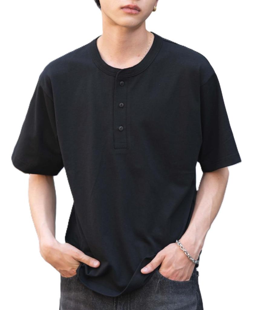 WEGO Relaxed Fit Henley Neck Short Sleeve Solid Summer Size Black Men's T-Shirt, Color, Clothing, Gift, L,
