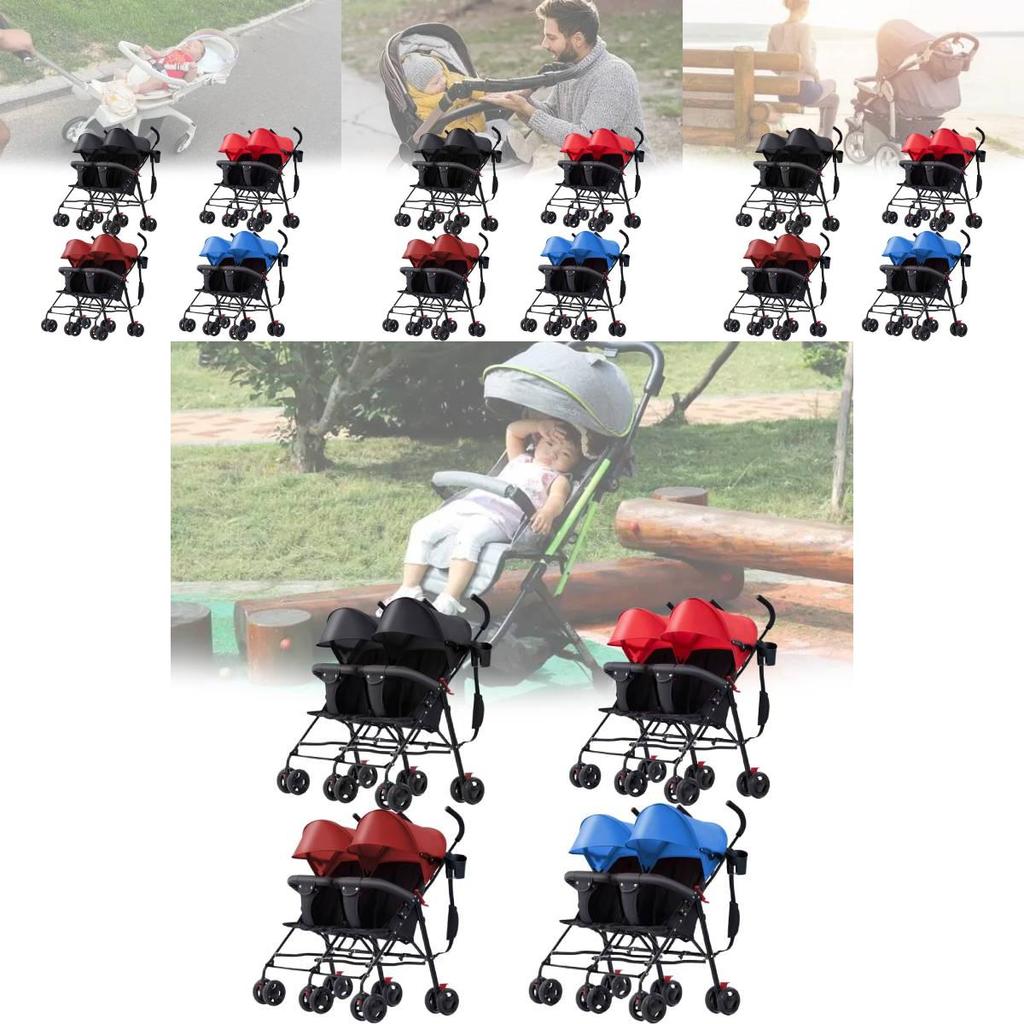 Lichtgewicht Tweeling Kinderwagen Ultra Compact Opvouwbare Paraplu Kinderwagen Voor Pasgeborenen Met Verstelbare Rugleuning
