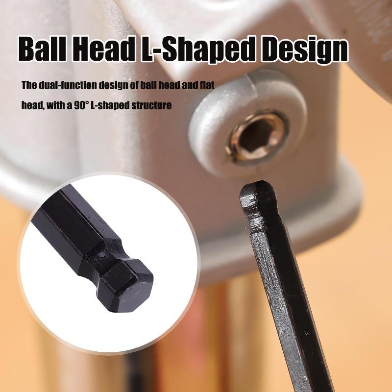 1.5/2/2.5/3/4/5/6/8/10mm Metric Ball End Hex Key Wrench Set L-Shape Long Arm Wrenches Hexagon Screwdriver Spanner with Holder