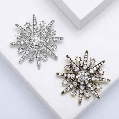 Yousheng Retro Alloy Eight-pointed Star Brooch Sparkling Faux Diamond Encrusted Jewelry Piece Gold Silver Clothing Accessories Brooch for Women Shawl