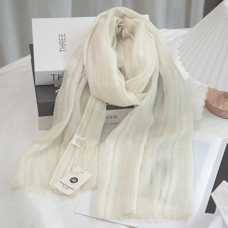 Solid Color Elegant Hollow Literary Cotton And Linen Short Small Scarf Women'S Spring And Summer Narrow Version Linen Sunscreen Yarn Thin