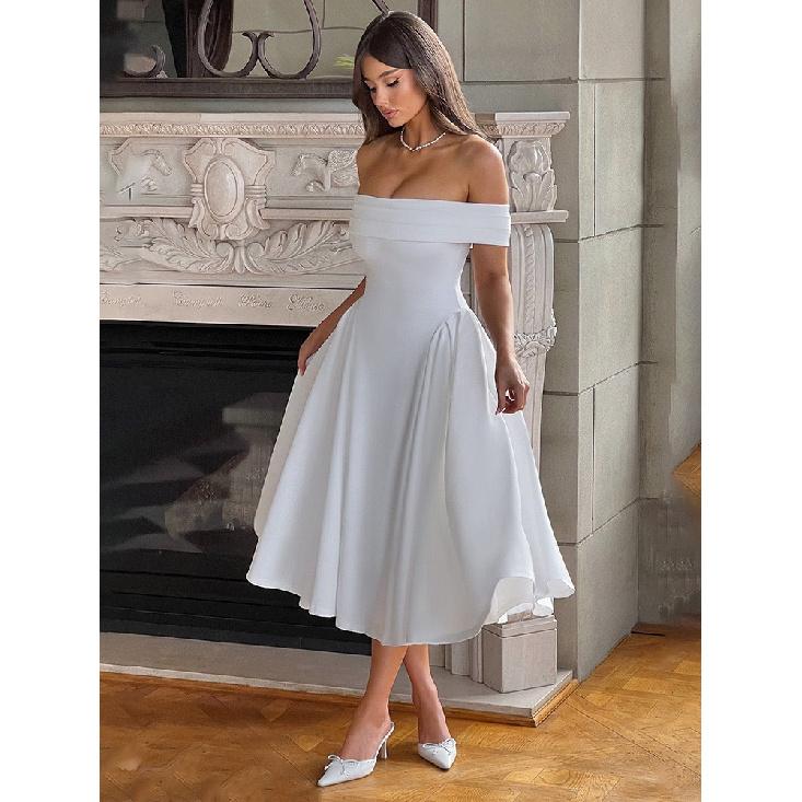 Elegancka Sukienka Damska Bez Ramiączek, Bez Pleców, na Jedno Ramię, w Czystym Kolorze, Letnia-Graniczna, Modna