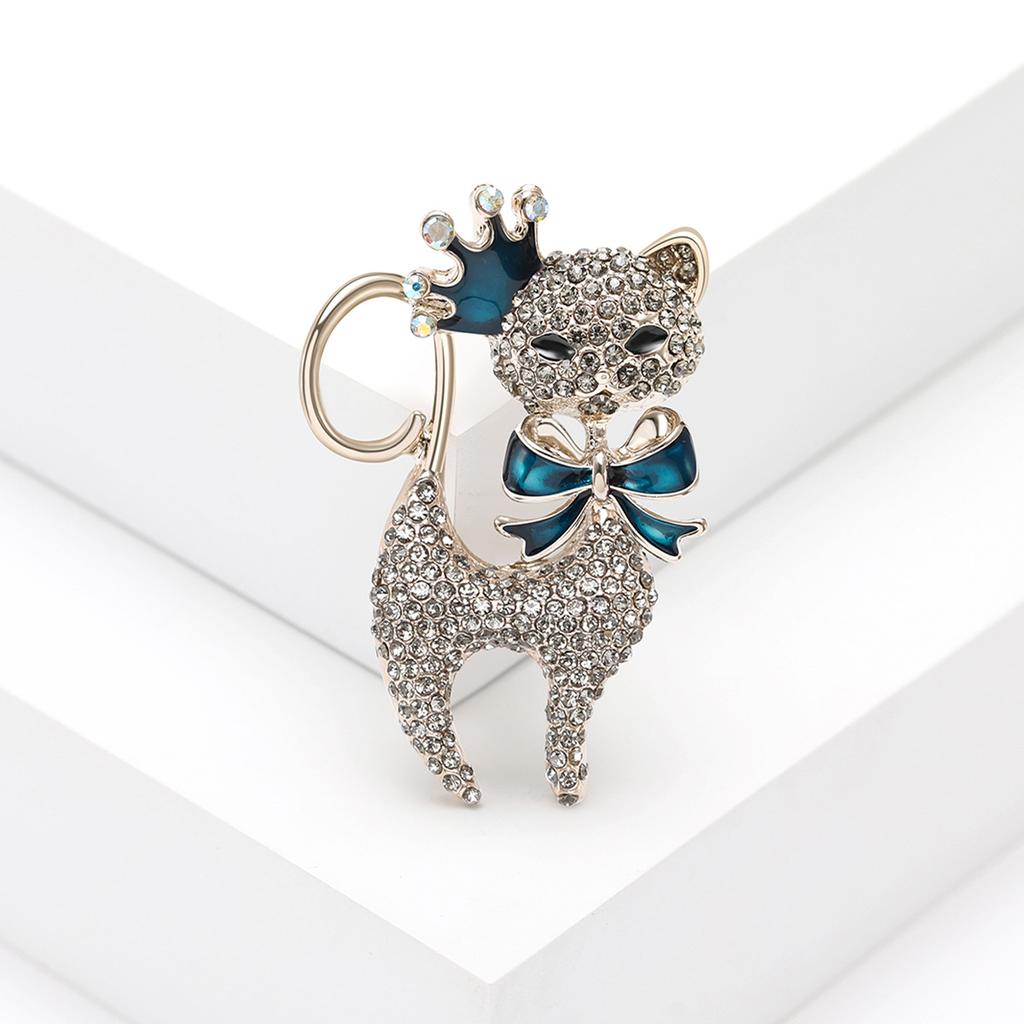 Cartoon Full Diamond Alloy Kitten Brooch, Fashionable And Atmospheric Clothing Accessories