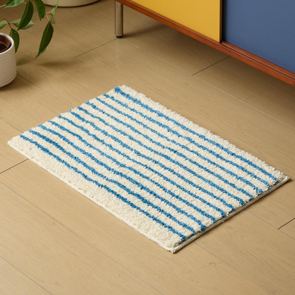 Thickened Blue & Black Striped Non-Slip Carpet Mat: Water-Absorbent, Wear-Resistant for Bedroom or Bathroom.