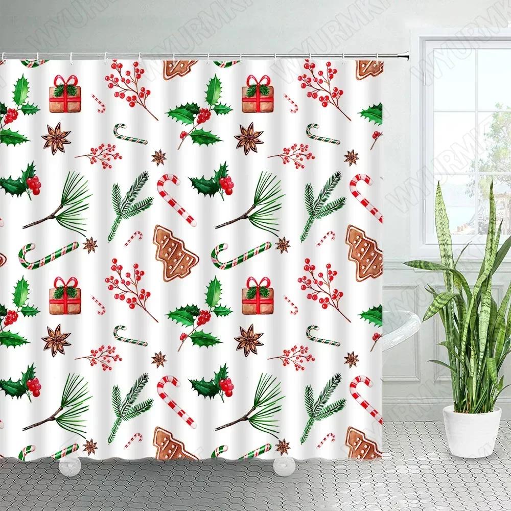 Christmas Shower Curtains Creative Xmas Tree Elk Snowflake Buffalo Plaid New Year Holiday Fabric Bathroom Decor Bath Curtai.