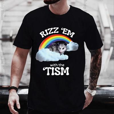 Camiseta Rizz Em With The Tism Autismo Divertido Meme Zarigüeya Regalo Autista Camisetas 100% Algodón Unisex Casual Cuello Redondo Camiseta Oversize