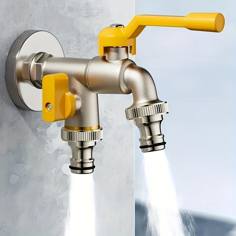 Heavy-Duty 304 Stainless Steel Garden Hose Faucet with Dual Outlet Single Hole Installation Compatible with Sprinklers Hose Guns