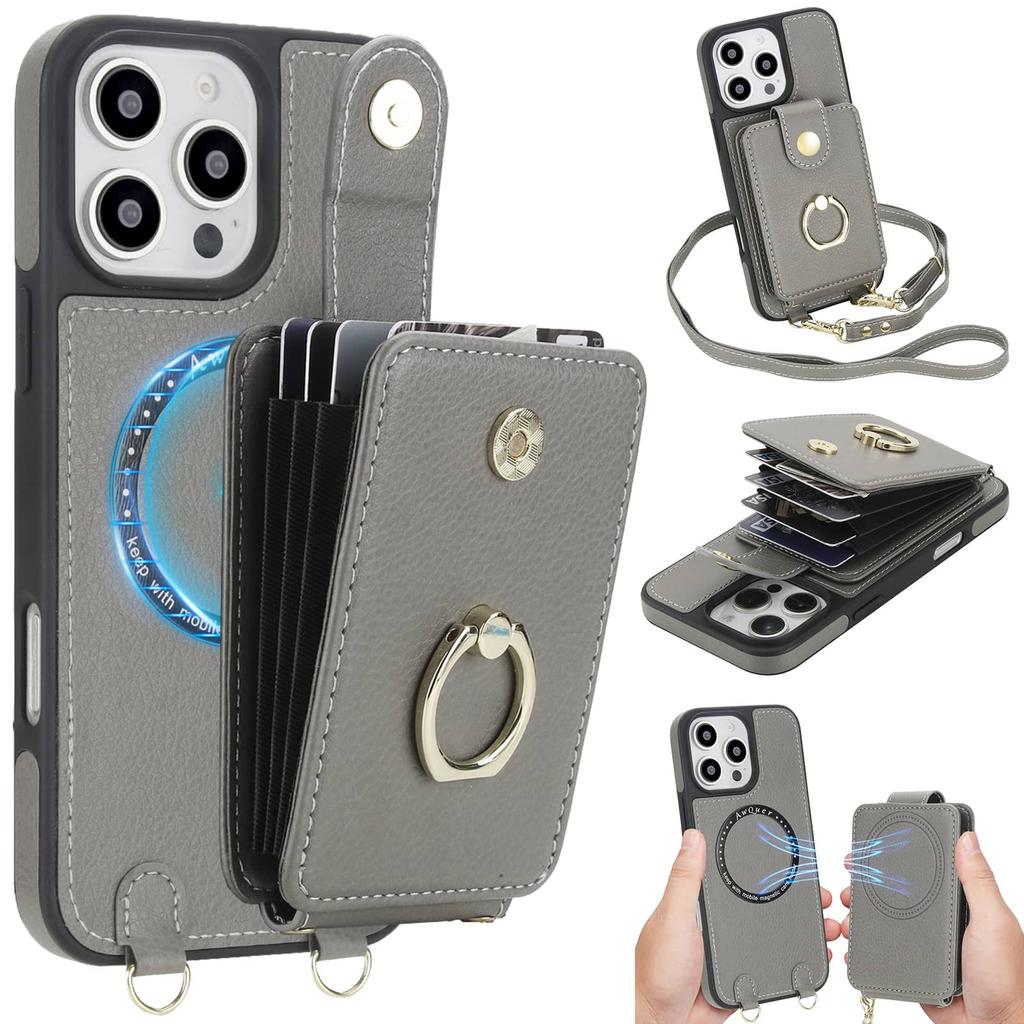 Portemonnaie-Hülle für iPhone 17/Air/16e/16/15/14/13/12 Pro Max Umhängetasche mit Reißverschluss Abnehmbare Klappbörse RFID-Kartenhalter Magnetische Abdeckung
