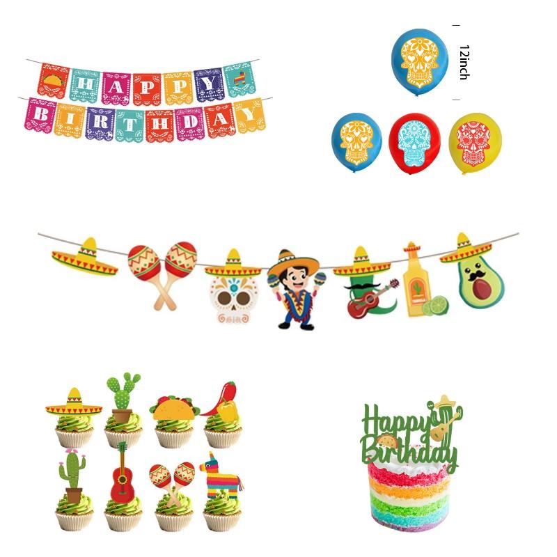 Theme Mexican Children Halloween Birthday Party Decorations Balloon Caketopper