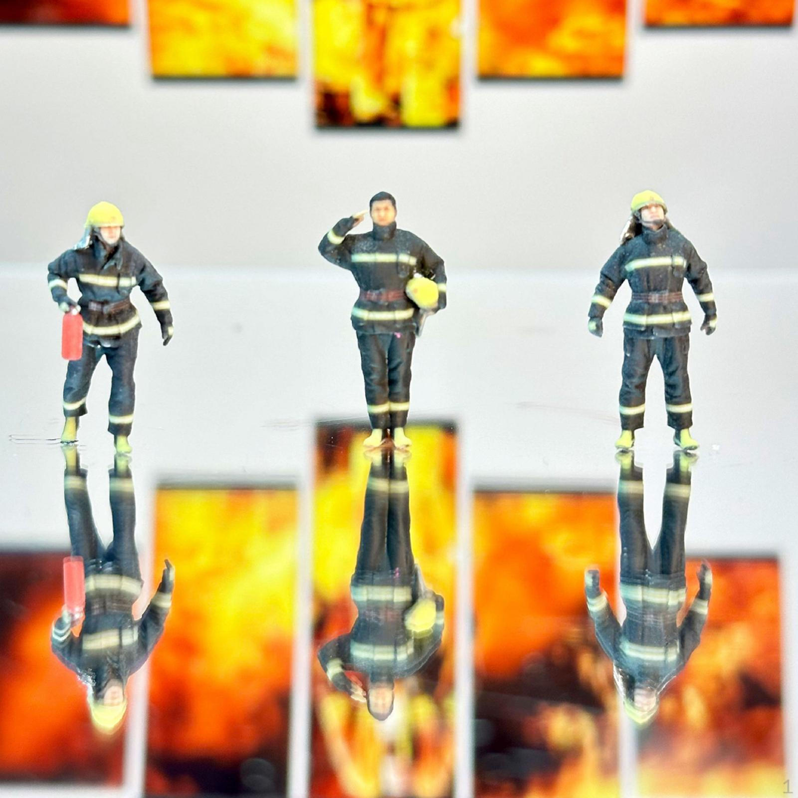 

3 Pieces Miniature Firefighter Figures Model Trains People Collectibles Architecture 72th