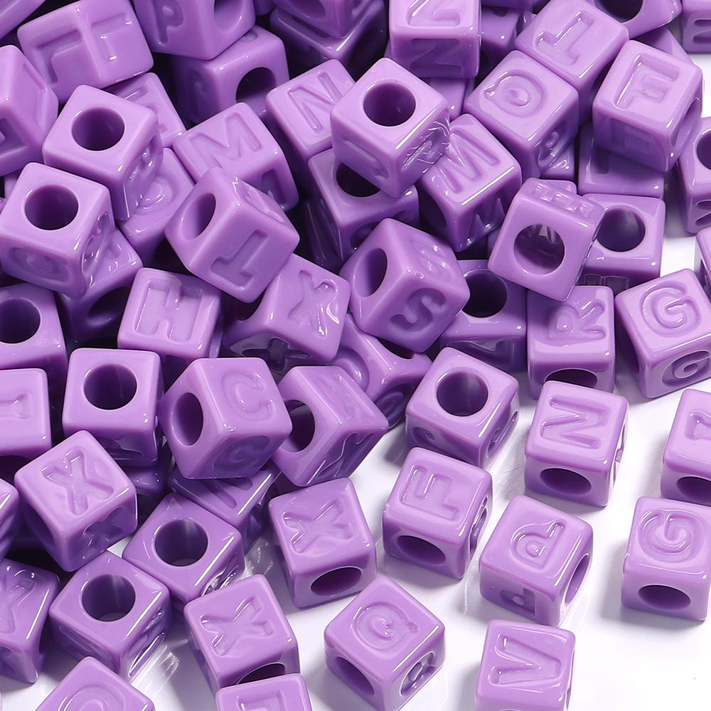 50pcs/lot 12mm Acrylic Square Alphabet Beads Solid Color Large Hole Loose Letter Beads For DIY Handcraft Bracelet Necklace