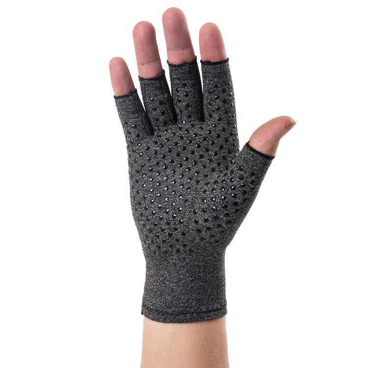 Hemp Gray Half-Finger Compression Gloves for Joint Support & Non-Slip Cycling