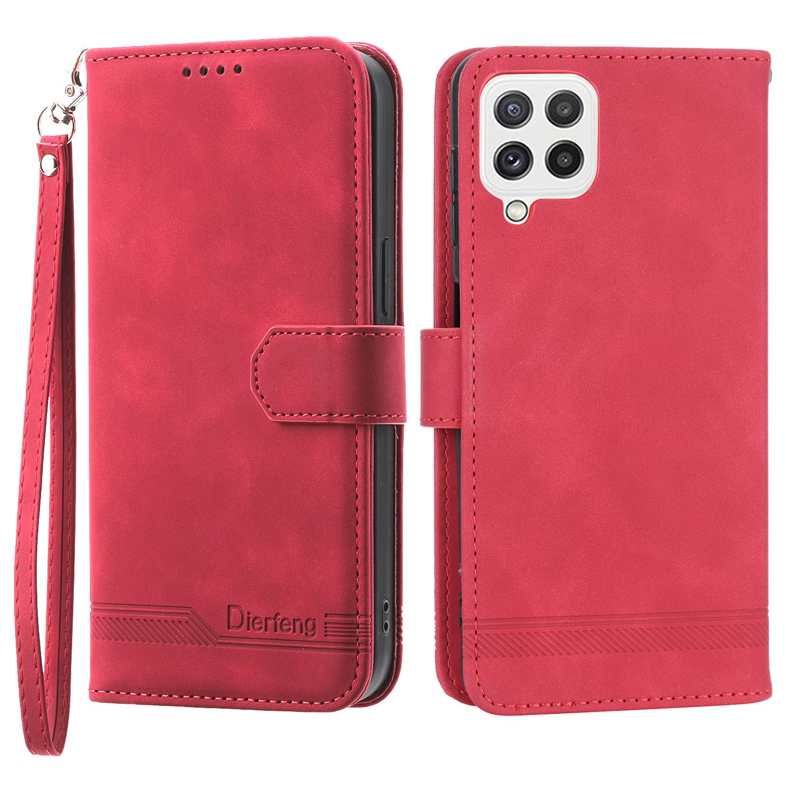 

DIERFENG DF-03 Phone Case for Samsung Galaxy A22 4G (EU Version),Stand Wallet Lines Imprinted Leather Cover Red