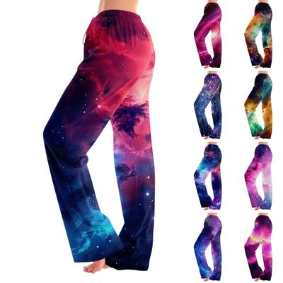 Damen Pyjamahose Nachtwäsche Lässige Hose mit Kordelzug und elastischer Taille Bequeme gerade lockere Yogahose