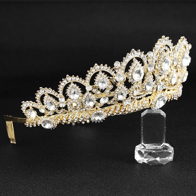 Schlichter Brautschmuck, dreiteiliges Set aus weißem Kristallkrone-Tiara, Fischgrät-Halskette und Ohrringen für Damen