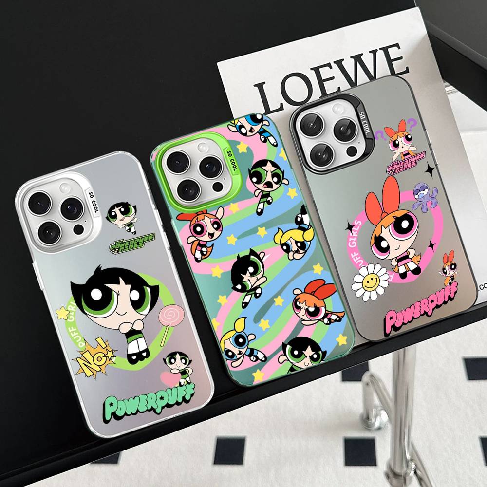 Cartoon Powerpuffs Girls Phone Case For IPhone 16 15 14 13 12 11 Pro Max X XR XSMAX 8 7 Plus Matte Shockproof Back Cover