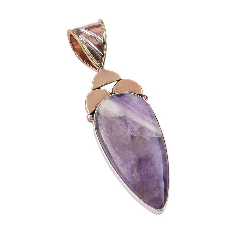 Natural Tiffany Stone Gemstone 925 Solid Sterling Silver TwoTone Pendant 2" W6R80