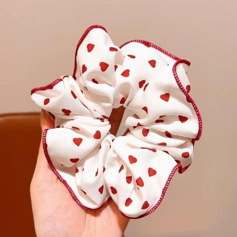 High End Red Cute Dot Plaid Scrunchies For Women Girls Soft Elastic Hair Ties Gentle Hair Bands Fashion Hair Accessories