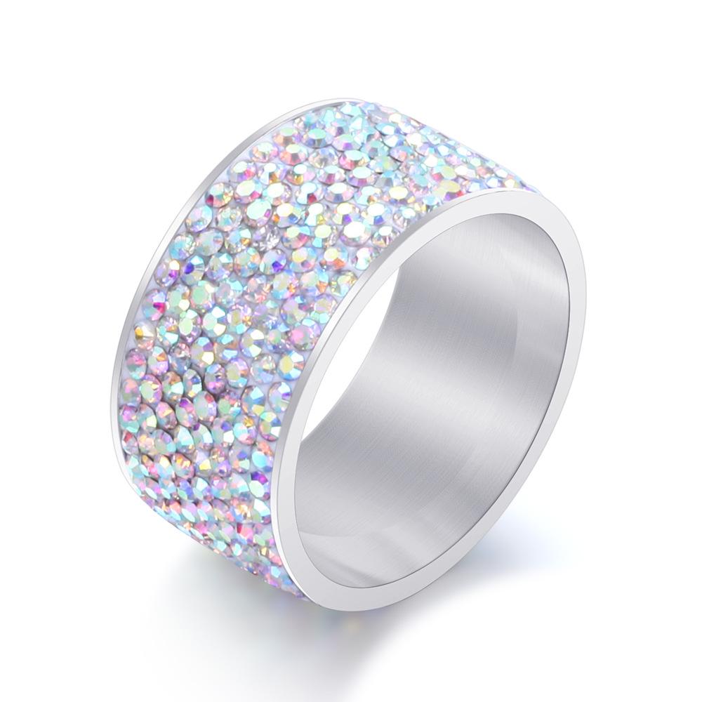 12MM Men's Titanium Steel Fashion Ring with Embedded Diamonds - Versatile Design, 8 Rows of Diamonds