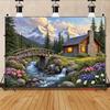 2D Serene Mountain Valley Cabin Backdrop for Scenic Party Decoration
