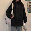 Women's Black Windproof Hooded Baseball Jacket for Spring & Autumn