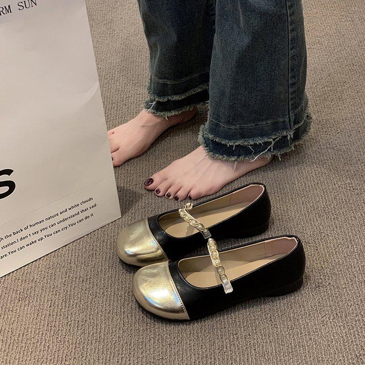 

Fashion 2025 New French Flat Bottom Mary Jane Shoes Fairy Shoes Summer Gentle Bean Bean Shoes Round Toe Rubber Sole Adult Footwear 39 чёрный