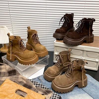 Niche Lace-up Comfortable Casual Women's Short Boots 2025 Autumn and Winter New Muffin Thick-soled Heightening Martin Boots Women