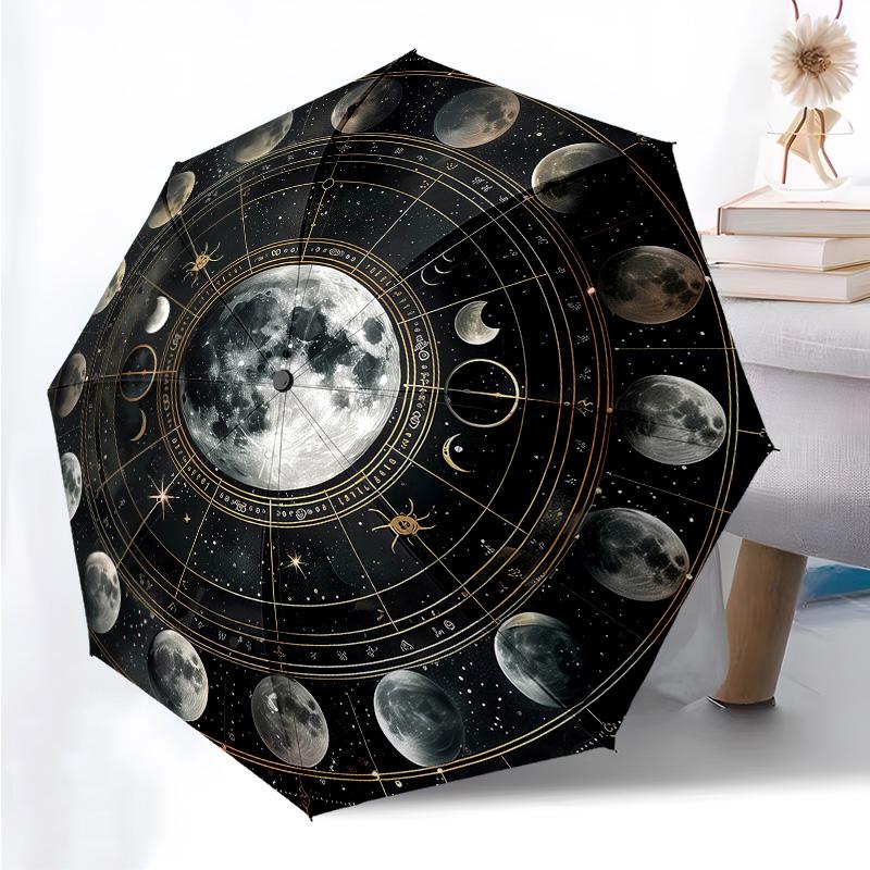 Moon Themed Folding Umbrella Fashion Auto-Open 8 Iron Ribs Plastic Handle Foldable Sunshade Perfect Christmas Gifts