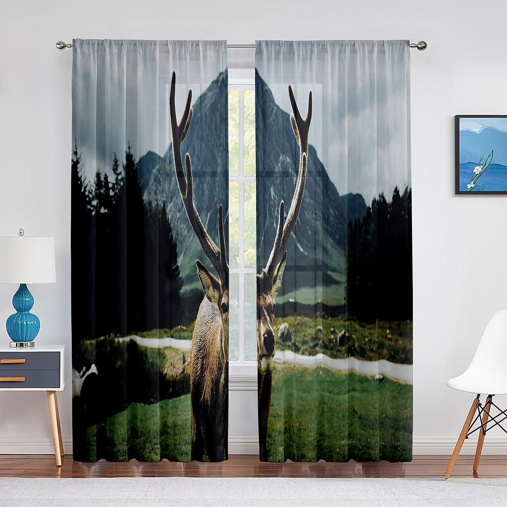 Sika Deer Nature Autumn Forest Wildlife Sheer Voile Curtain for Living Room Bedroom Kitchen Modern Tulle Window Treatment Decor