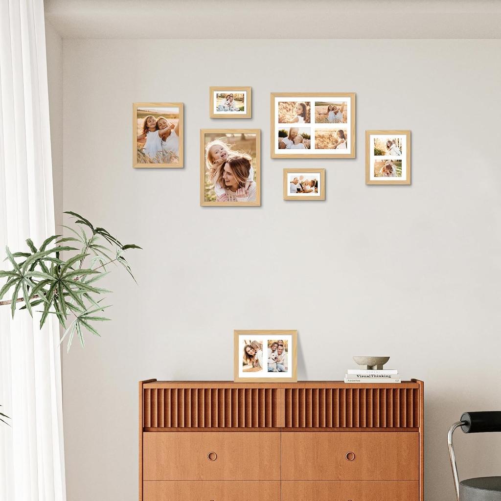 5x7 Picture Frame - 5 x 7 Photo Frame Made of Solid Oak Wood and Real Glass,Display Picture 4x6 with Mat or 5x7 Without Mat,5 by 7 Frames for Wall &