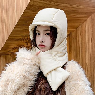 Winter Windproof Ear Protection Sleeve Hat Outdoor Hundred Down Hat Scarf One Cycling Skiing Women's Warm Hat Soft